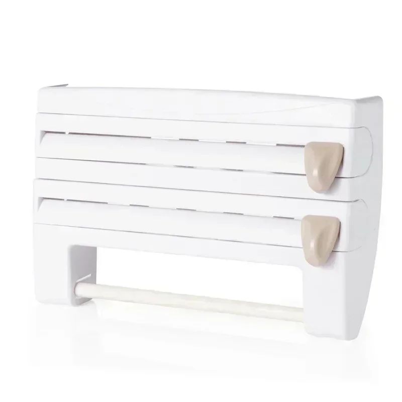 2-in-1 Wall Mounted Plastic Wrap Dispenser with Cutter – Cling Film Holder & Aluminum Foil Organizer