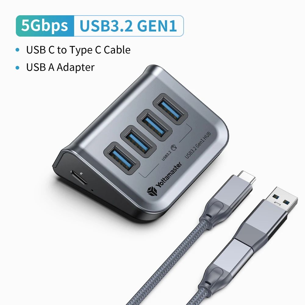 Yottamaster 7-Port USB-C 3.2 Hub - Powered 10Gbps USB Data Hub with 5V/3A Adapter
