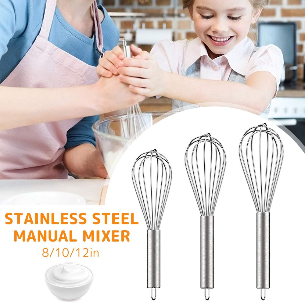 3 Pack Stainless Steel Balloon Whisk Set – 8, 10 & 12 Inch Manual Egg Beaters