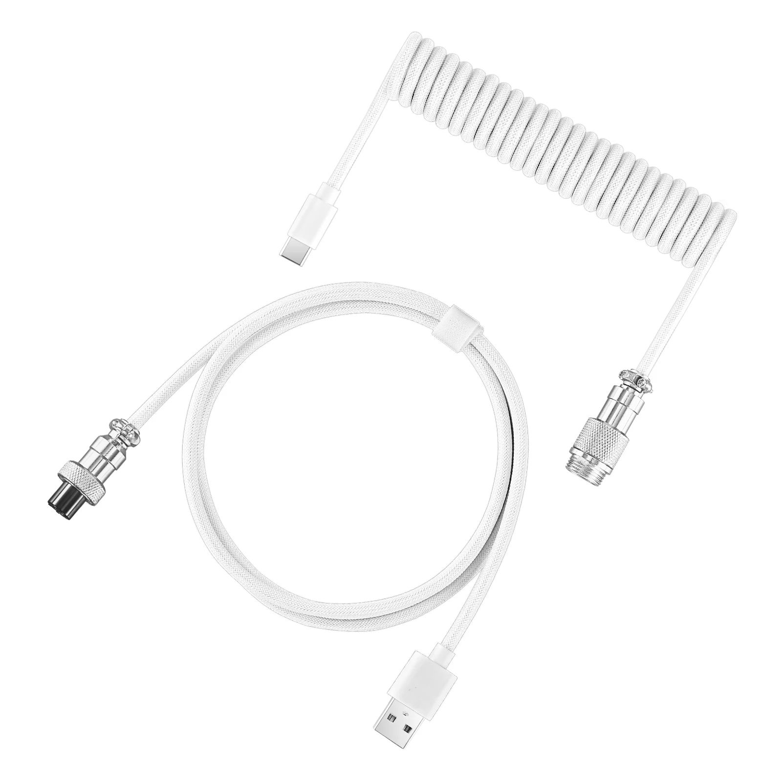 Premium Coiled Mechanical Keyboard Cable with USB-C and Aviation Connector