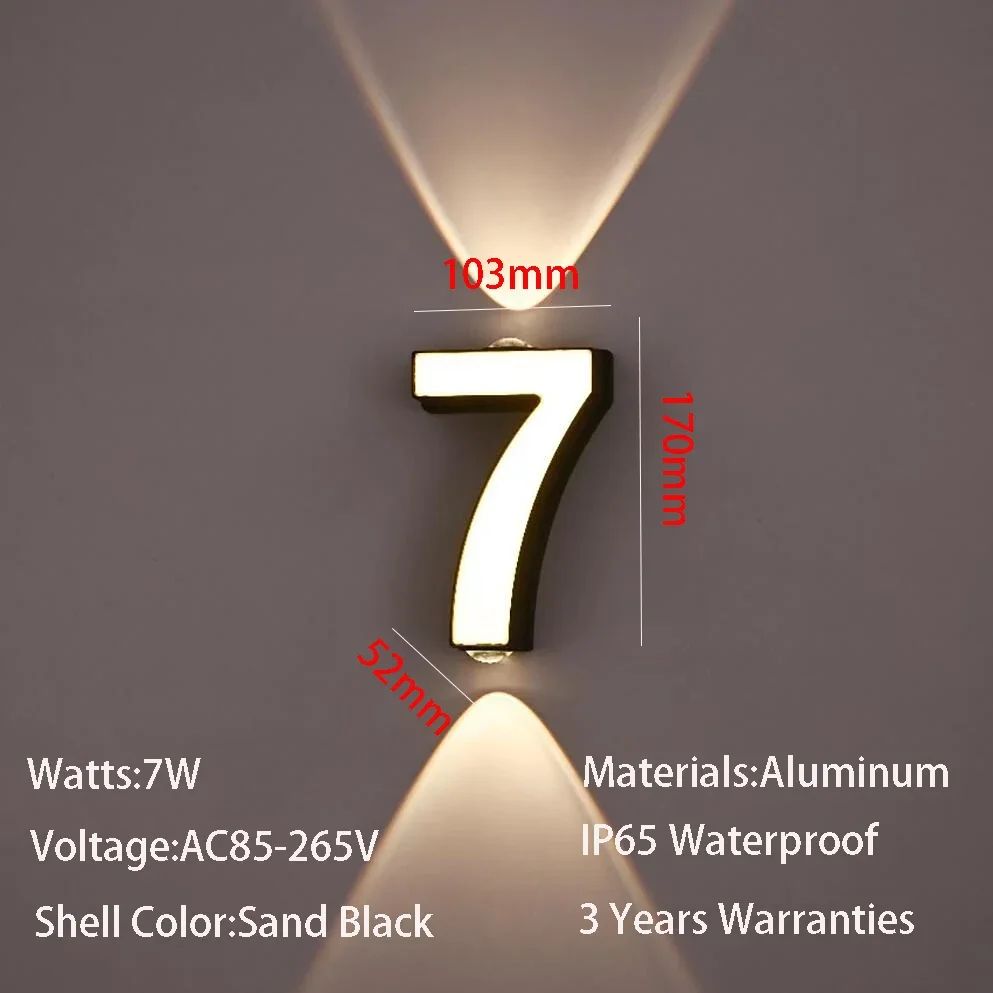 Modern 7W LED House Number Wall Lamp – IP65 Waterproof Aluminum Outdoor Light AC85-265V