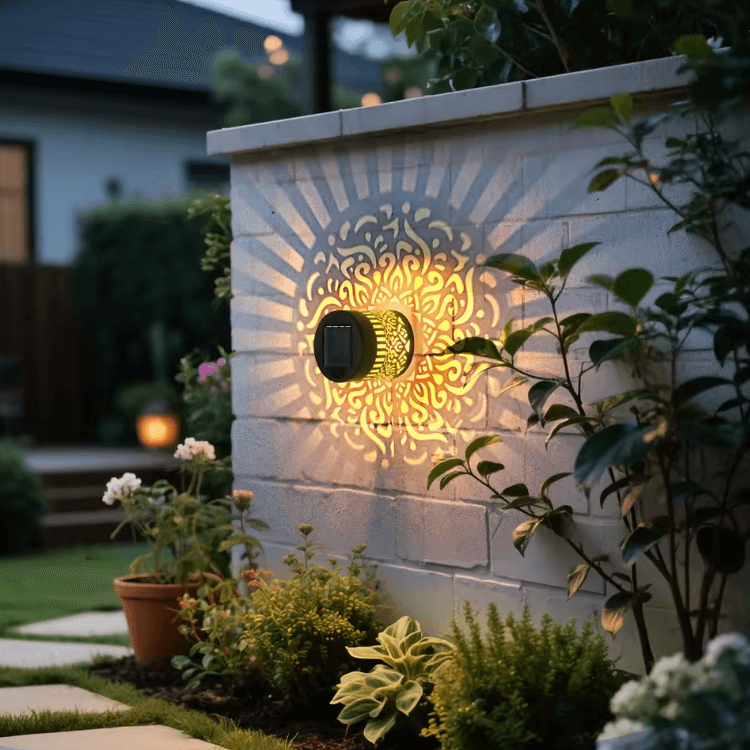 Solar Fence Wall Lights with Decorative Cut-Out Design – Waterproof LED Garden & Patio Lights