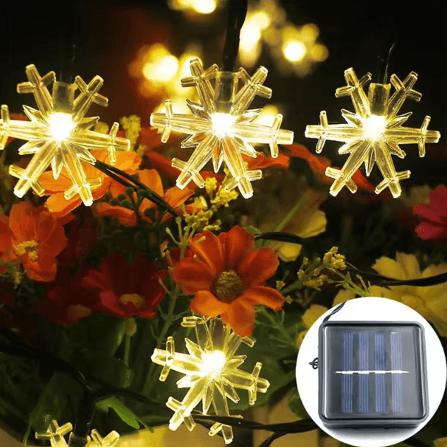 Solar Snowflake Fairy String Lights – Waterproof Outdoor Holiday Decoration