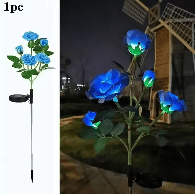 Solar Rose Garden Lights – 5-Head LED Flower Landscape Pathway Decor Solar Pathway Lights LED Flower Garden Lights
