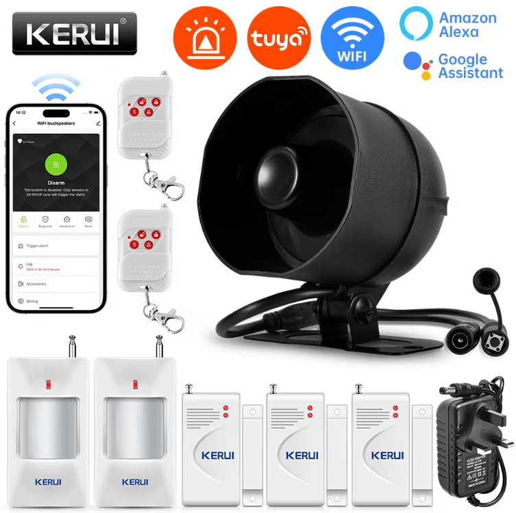 KERUI 120dB Smart WiFi Siren Alarm System - Tuya App Home Security Kit with Motion & Door Sensors
