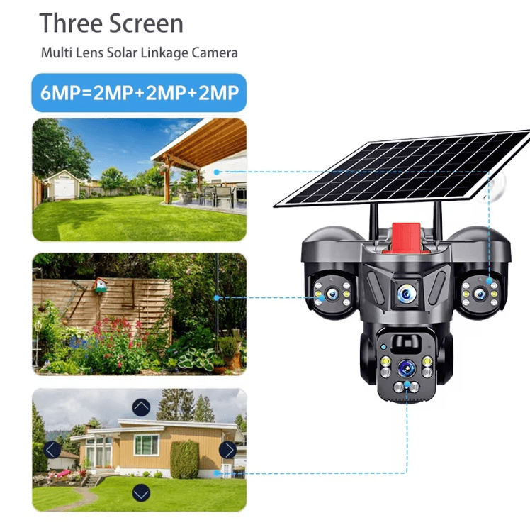 KERUI 6MP Solar 4G Triple-Lens PTZ Security Camera – Outdoor WiFi CCTV with AI Human Detection