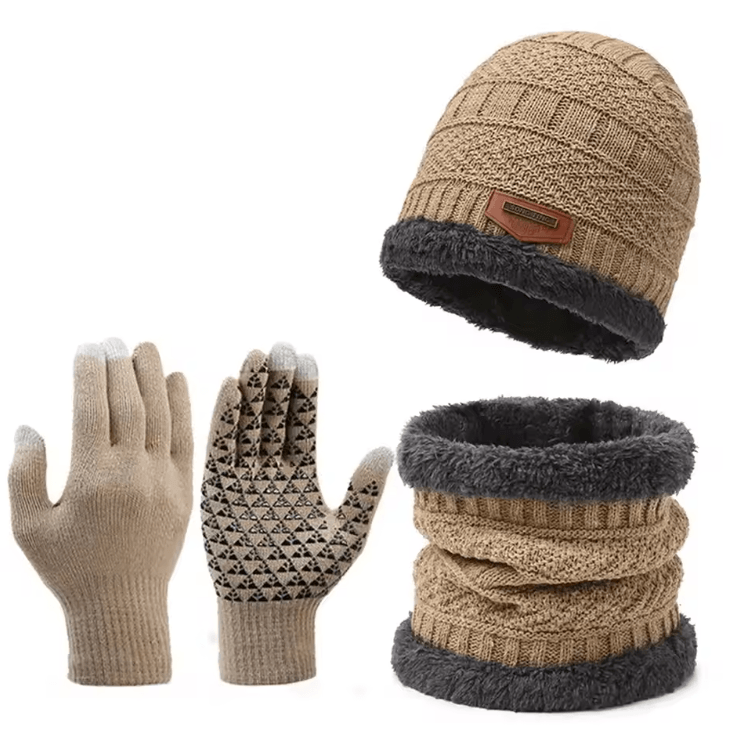 Windproof Winter Hat Scarf and Gloves Set with Cashmere Lining for Full Cold Protection