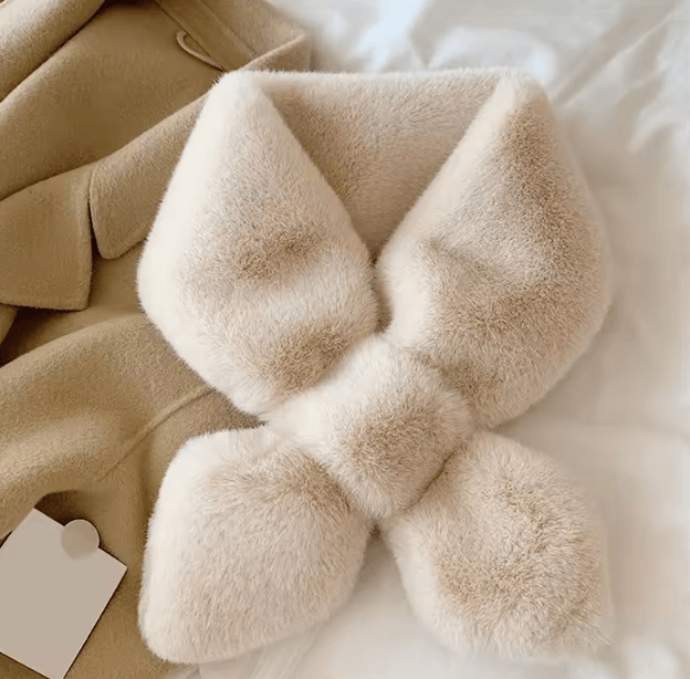 Faux Rabbit Fur Collar Scarf for Women Soft Plush Cross Neck Warmer