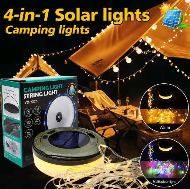 Solar Camping String Lights – 10M RGB Outdoor Tent Light with Hook
