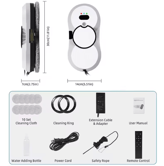 Smart Robot Window Cleaner - Automatic Vacuum Glass Cleaning Robot with AI Navigation & Safety Rope