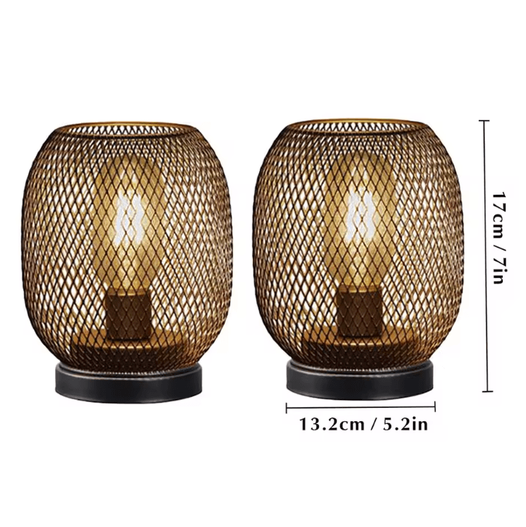 2-Piece Metal Cage Table Lamp Cordless LED Lantern Set for Home & Events