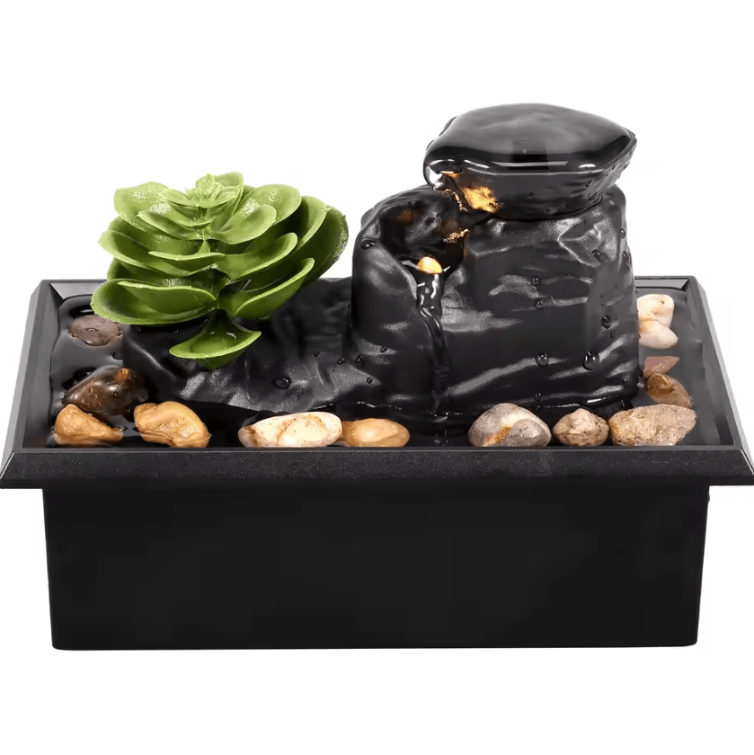 Mini Tabletop Water Fountain with LED – USB Powered Zen Desktop Waterfall Decor