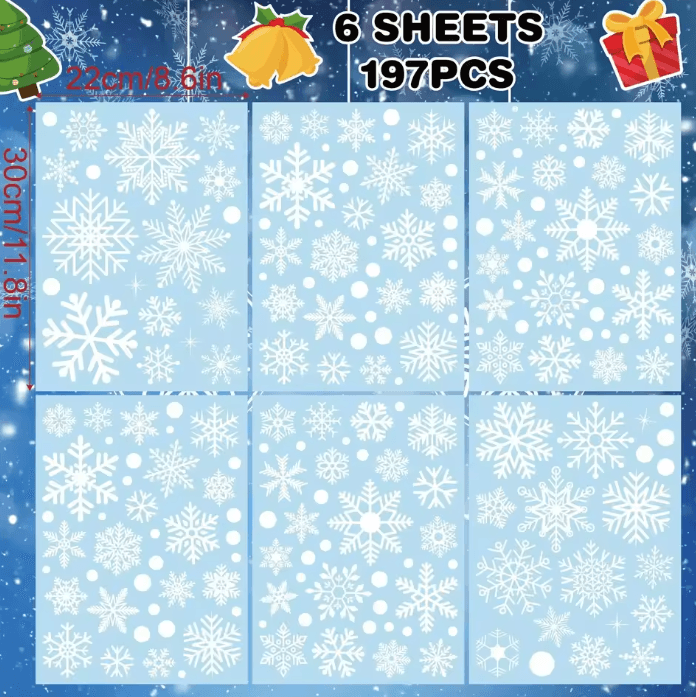 Merry Christmas Snowflake Window Stickers – Reusable Winter Wall & Glass Decor