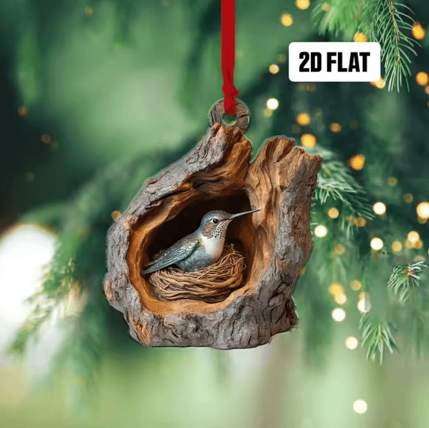 Cute Woodland Animal Acrylic Ornament – Tree Trunk Christmas Hanging Decor