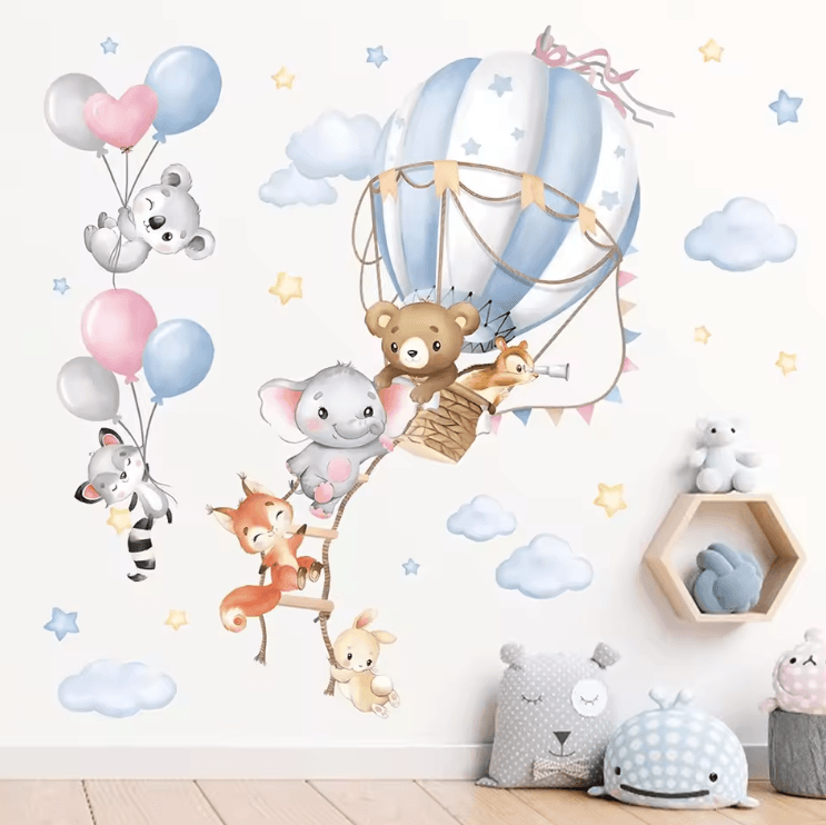 Large Hot Air Balloon Wall Sticker Animal Theme Nursery Wall | Inspire ...