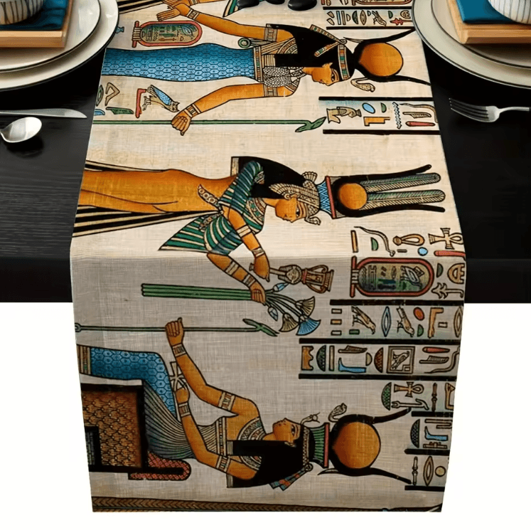 Egyptian Heritage Linen Table Runner - Vintage Egyptian table runner for Farmhouse Dining Decor