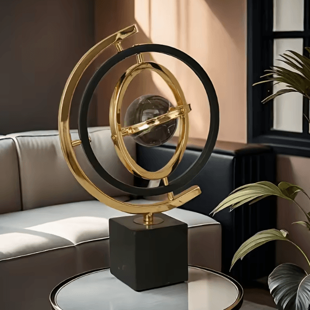 Modern Black & Gold Metal Globe Sculpture - Elegant metal globe sculpture for Luxury Home & Office Decor