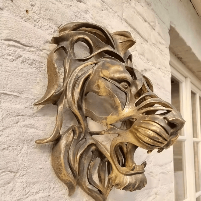 Majestic Gold Lion Head Wall Sculpture - Luxury Resin Statement Decor