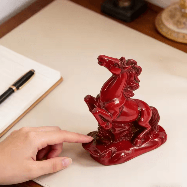 2026 Red Feng Shui Horse Statue - Wealth & Success Desk Decor Figurine
