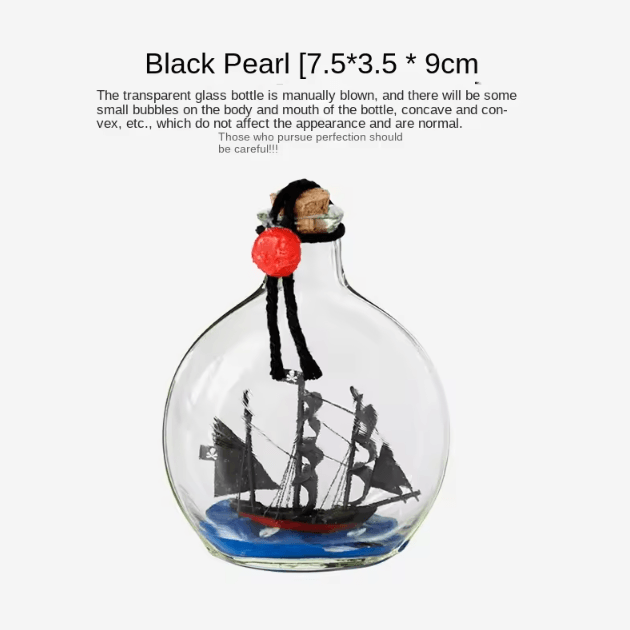 Black Pearl Pirate Ship in Bottle – Floating Drift Ornament Nautical Decor