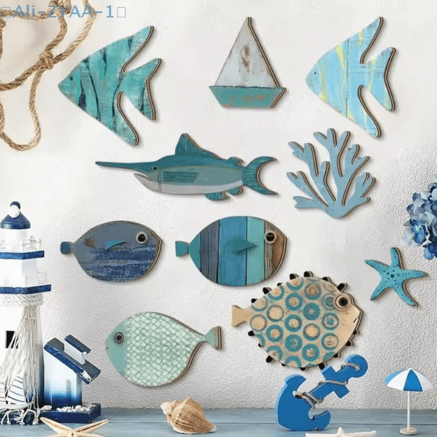 Nautical Wooden Fish Wall Decor Set – Coastal Beach Hanging | Inspire ...