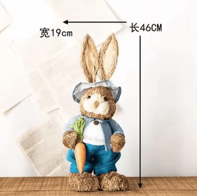 Large Straw Woven Easter Bunny Statue – Rustic Spring Garden & Home Decor (46cm)