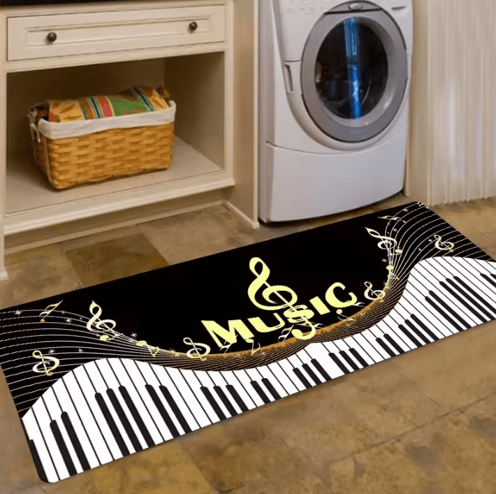 Music-Themed Kitchen Floor Mat - Non-Slip Decorative Doormat for Home & Entrance