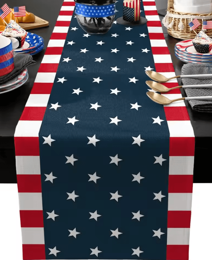 4th of July Linen Table Runner – Patriotic Farmhouse Dining & Holiday Decor