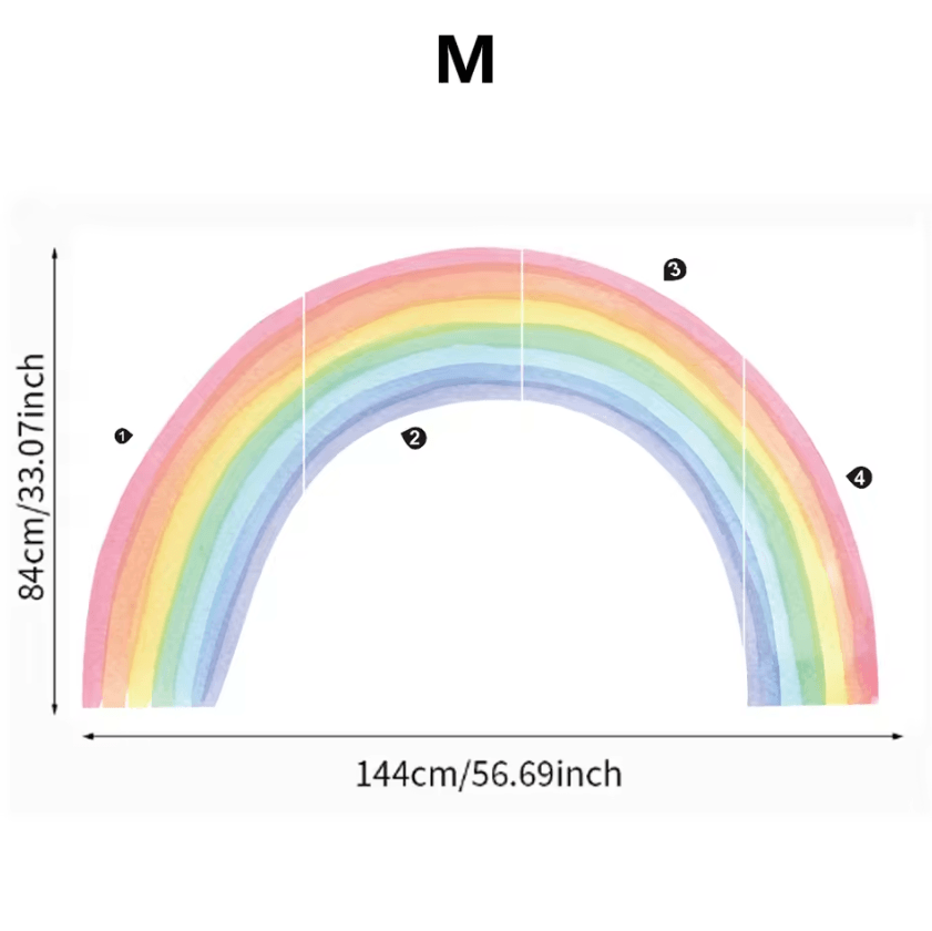 Large Pastel Rainbow Wall Stickers – Boho Nursery Peel & Stick Wall Decals for Kids Room