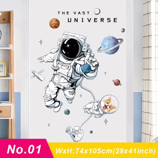 Cute Astronaut Wall Stickers – Removable Space Decals for Kids Room & Nursery Decor
