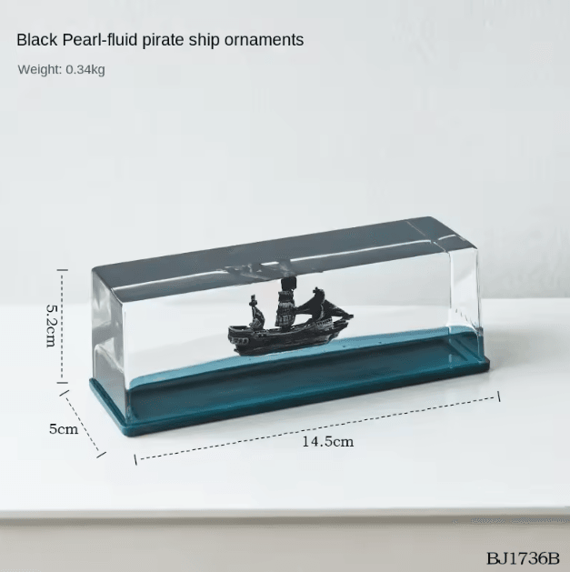 Black Pearl Liquid Motion Ship Bottle – Floating Pirate Ship Stress Relief Desk Decor