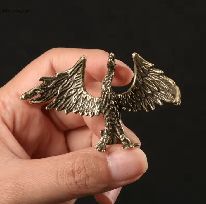 Solid Brass Flame Phoenix Statue - Feng Shui Prosperity Desk Ornament