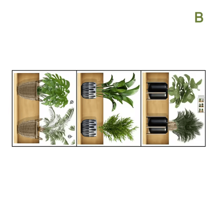 3-Piece Plant Wall Sticker Set – Minimalist Potted Plant Vinyl Decals for Modern Spaces