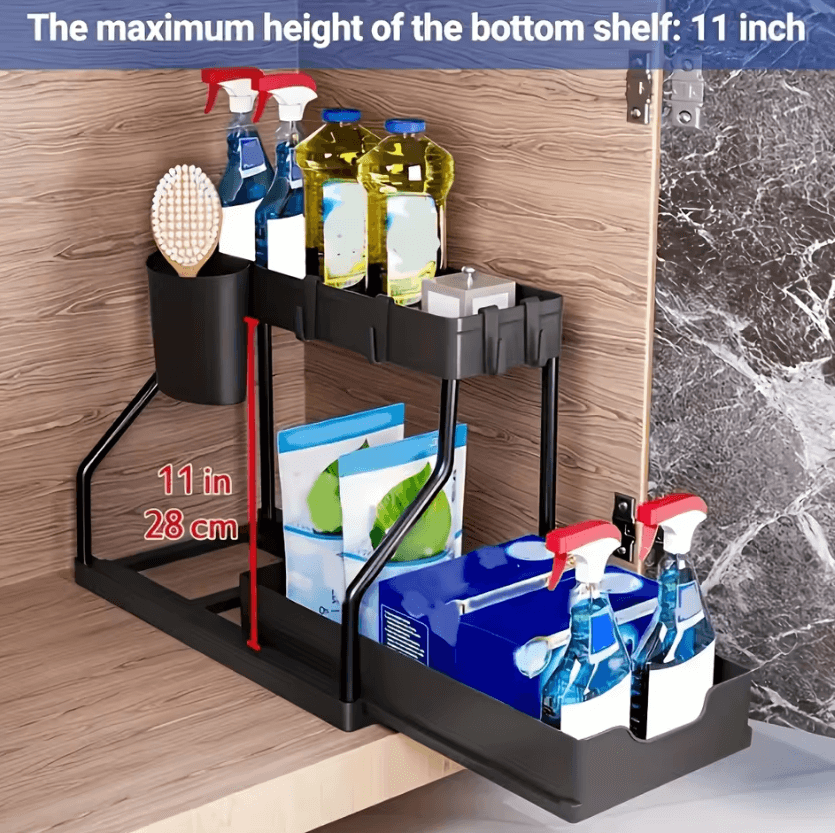 2-Tier Pull-Out Under Sink Organizer – Large Capacity Sliding Storage Rack