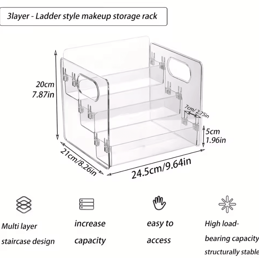 3-Tier Acrylic Perfume Display Organizer – Transparent Vanity Storage Shelf for Cosmetics & Fragrance