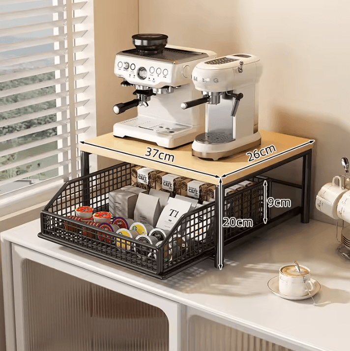 WoodLift Modern Microwave Storage Rack Microwave Storage Rack Kitchen Counter Organizer Wooden Metal Microwave Shelf