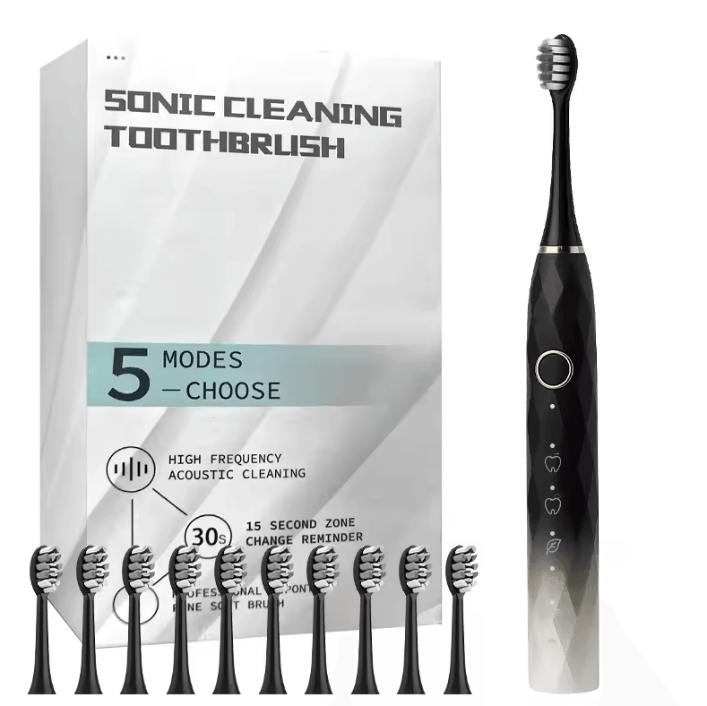 Ultra Clean Rotary Electric Toothbrush Set – Waterproof Rechargeable Brush with 10 Replacement Heads & Smart Timer