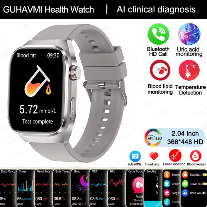 AI Laser Health Smartwatch with ECG PPG Uric Acid & Blood Pressure Monitor
