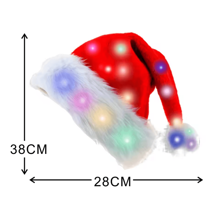 LED Plush Santa Hat – Adjustable Light-Up Christmas Hat for Adults & Kids