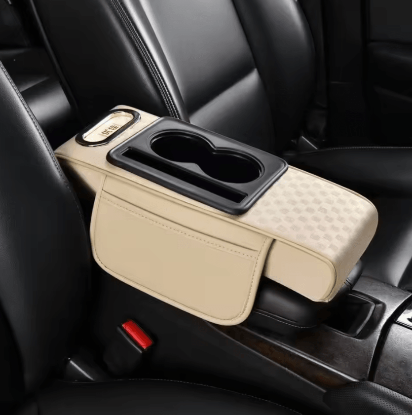 ComfortLift PU Leather Armrest Cushion – Multifunction Car Console Pad with Cup Holder & Storage