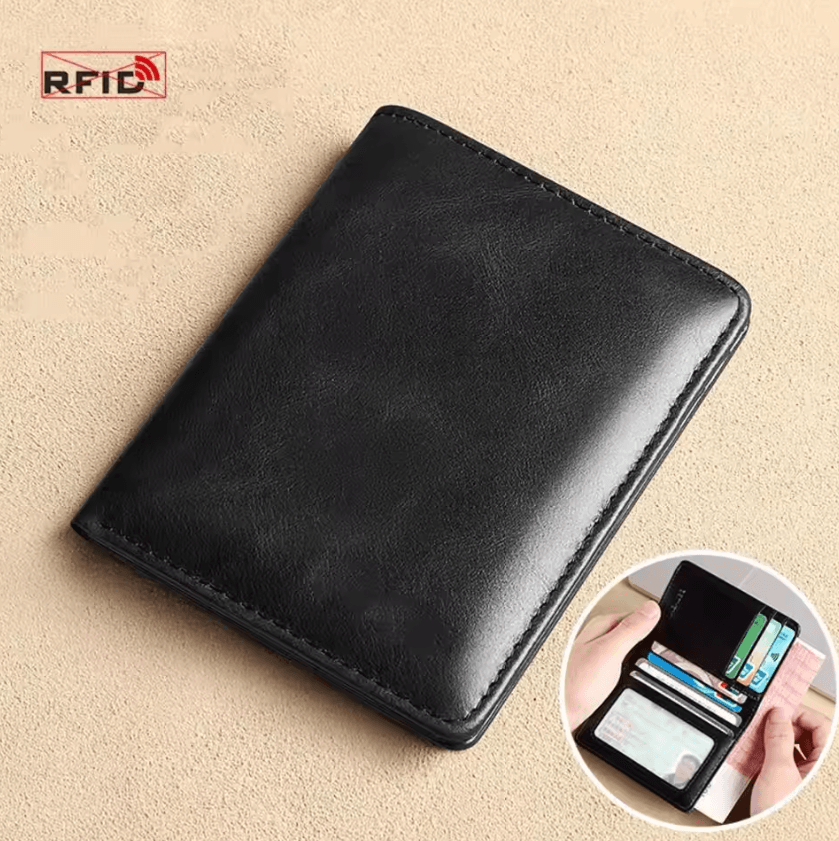 SlimGuard Vintage RFID Leather Mini Wallet – Ultra-Thin Card Holder with Money Clip