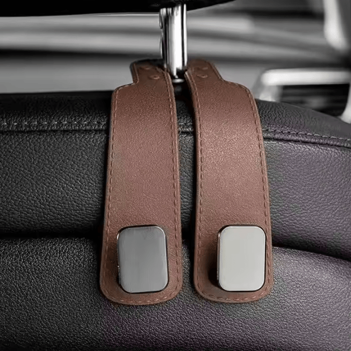 2-in-1 Faux Leather Car Seat Back Cover & Headrest Hook Organizer