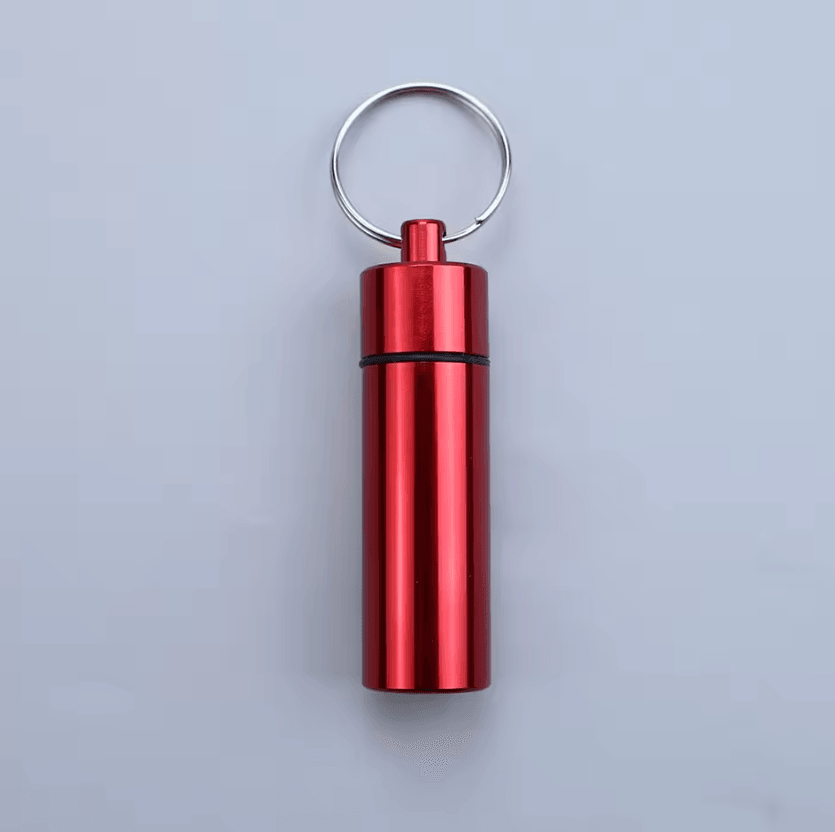 Mini Waterproof Aluminum Pill Holder Keychain for Travel & Outdoor Use