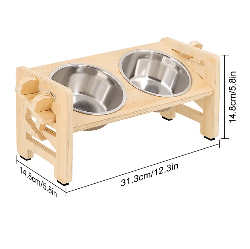 WoodLift Adjustable Elevated Pet Bowl Stand