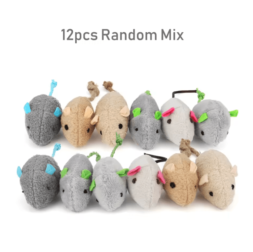 PouncePlay Catnip Plush Mouse Toy Set – 12 Interactive Cat Mice