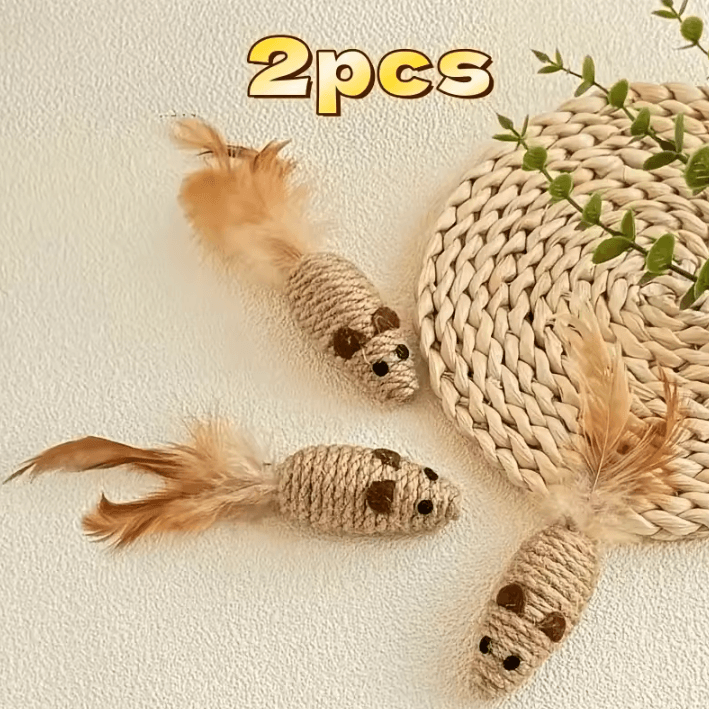 2-Pack Bite-Resistant Mouse Cat Toys with Feather Tail for Interactive Play
