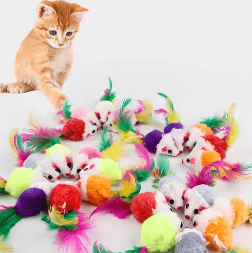 FeatherMouse Mini Cat Toy Set – Colorful Interactive Hunting Toys for Kittens & Cats