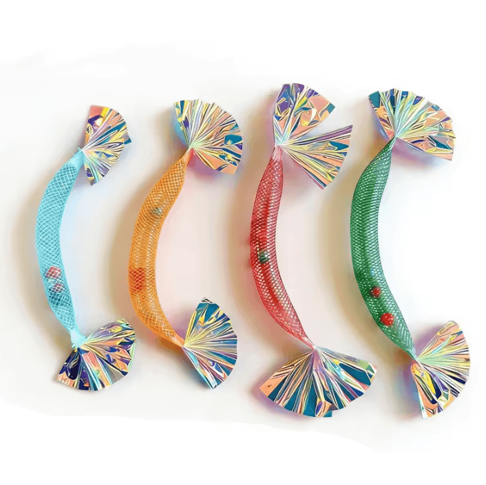Mesh Tube Shrimp Cat Toy Set – 4PCS Interactive Chew & Chase Toys