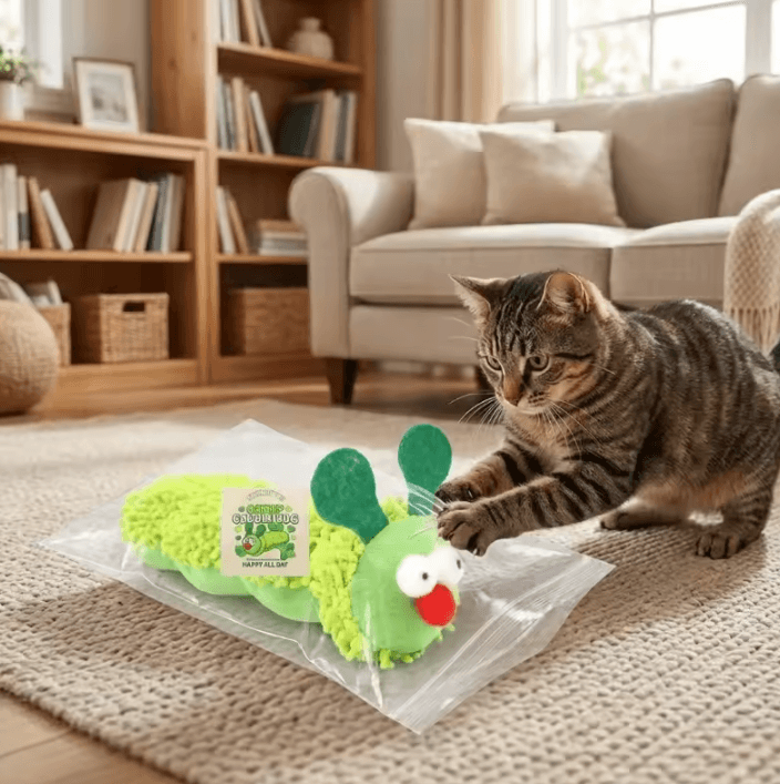 Green Caterpillar Catnip Plush Toy – Interactive Teeth Cleaning Toy for Indoor Cats