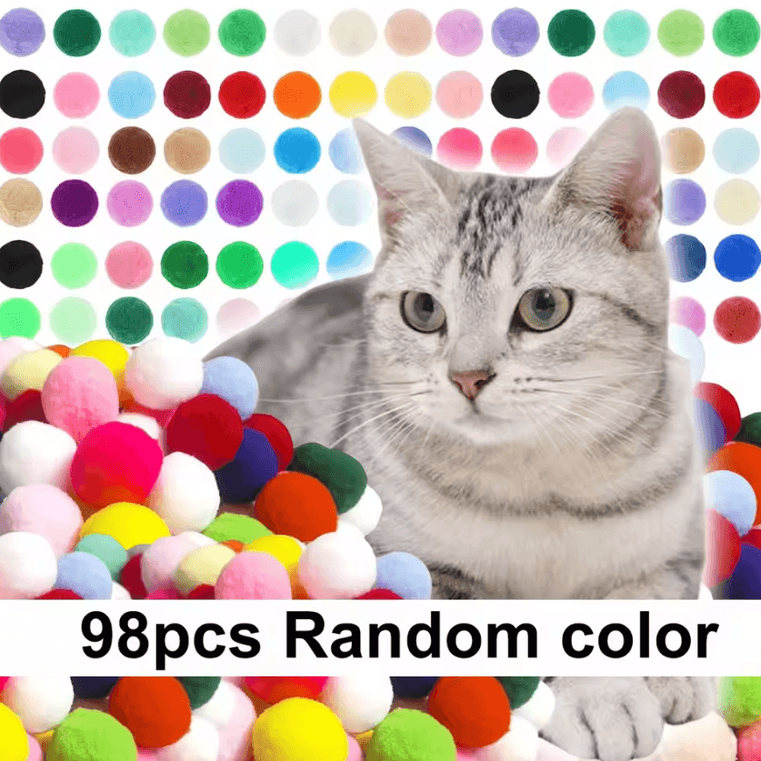 Colorful Plush Cat Toy Balls – 98PCS/198PCS Interactive Play Pack